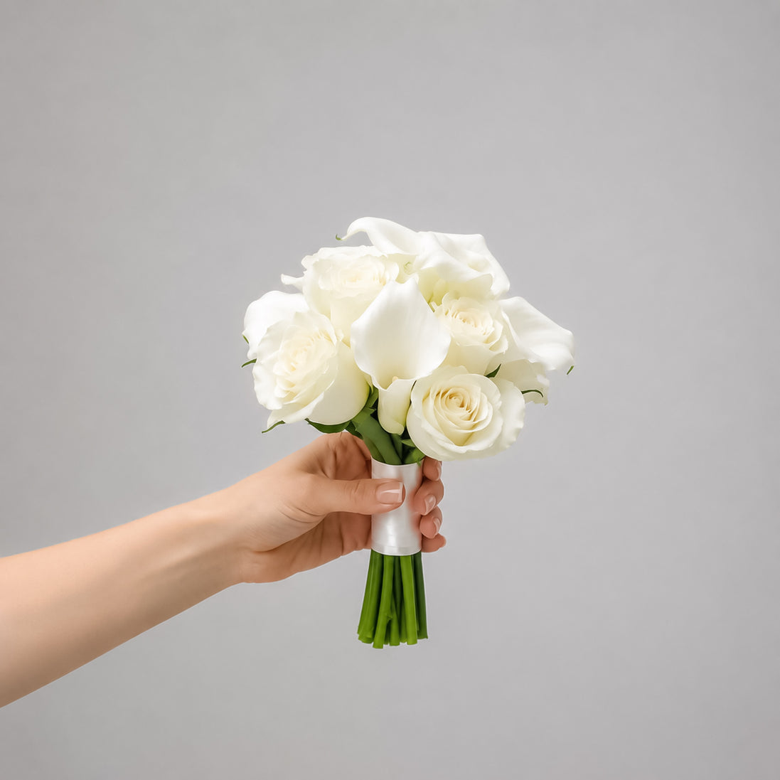 Beloved white rose and calla lily bridesmaid bouquet